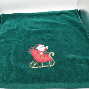 R A Briggs Green Christmas Bath Towel Embroided Santa Design Green 23"x41"